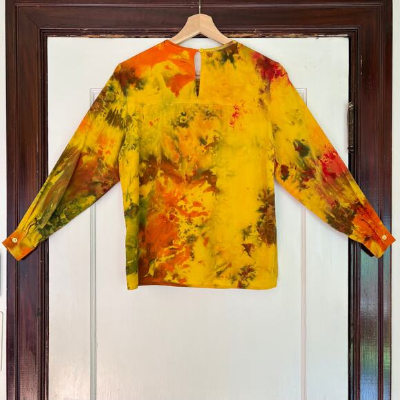 Chloe Cox Upcycled / Handmade Yellow Orange Tie Dye Silk Blouse- Size Medium NWT - Picture 2 of 6